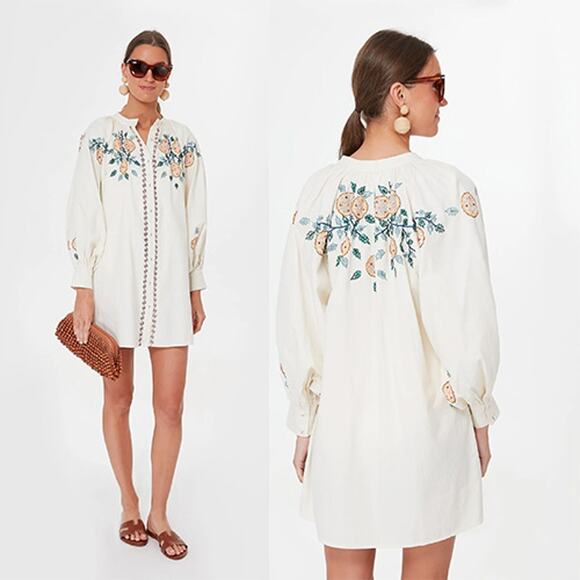 NEW Carolina K Gardenia Augustina Long Sleeve Mini Dress in Cream Gardenia - Picture 1 of 9